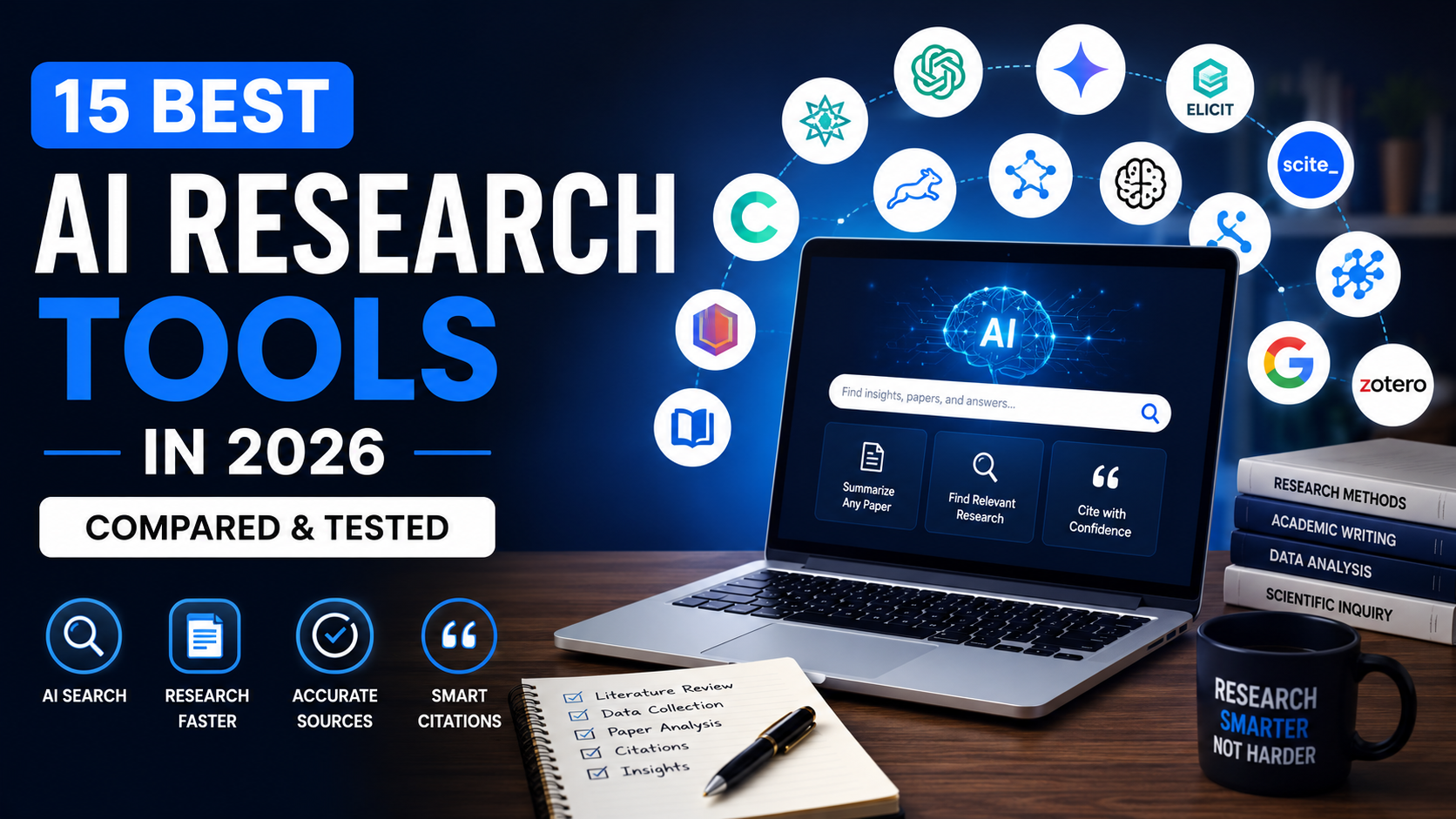 Best AI Research Tools comparison showing leading AI research assistants for students, researchers, and professionals in 2026